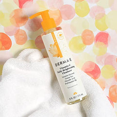 Derma E Vitamin C Daily Brightening Cleanser foam-lather shows dirt and oil removal without harsh scrubbing.