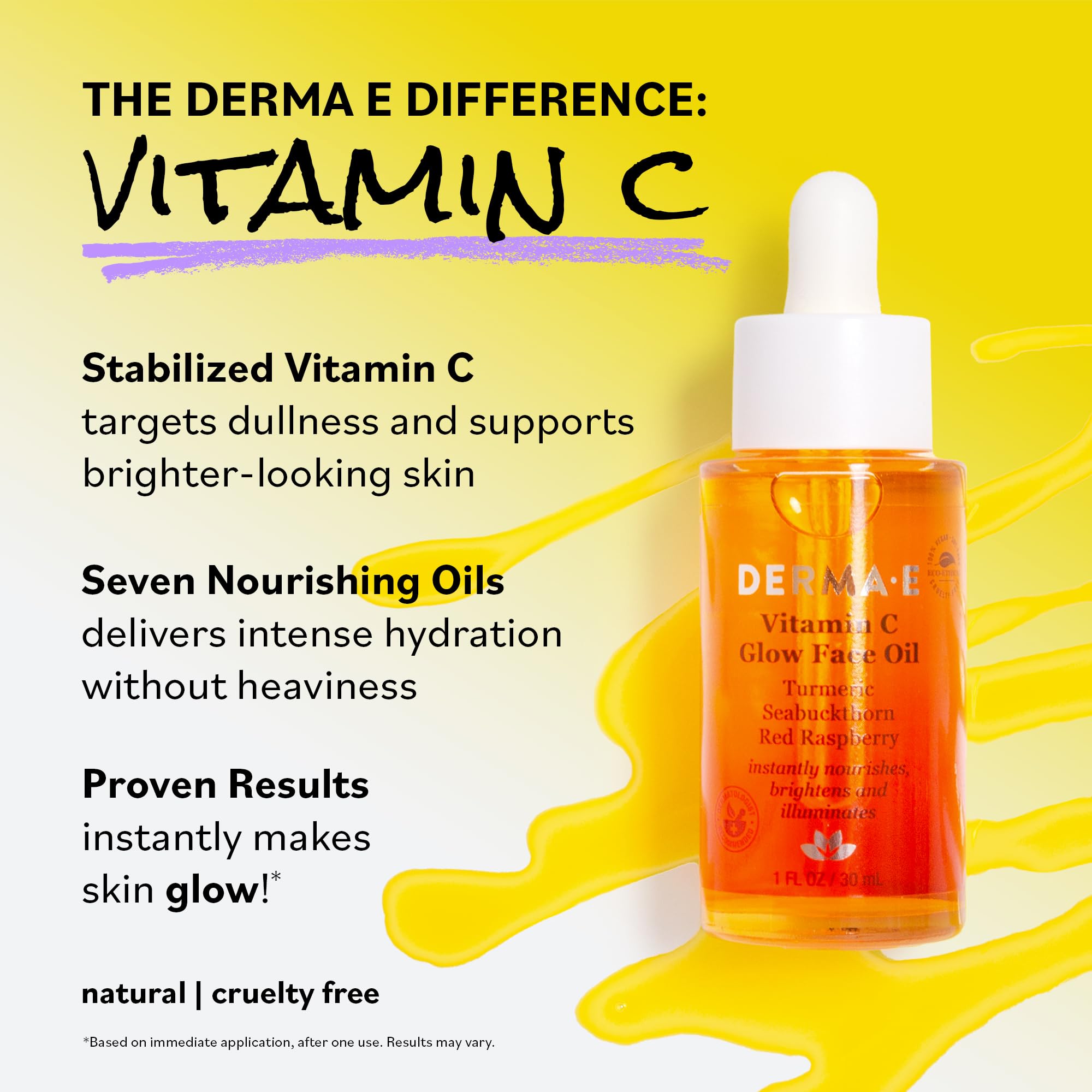 Close-up of skin with dewy glow after applying Derma E Glow Face Oil