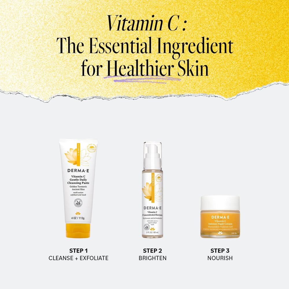 Derma E Vitamin C mask and scrub in routine demonstrates daily skincare ritual.