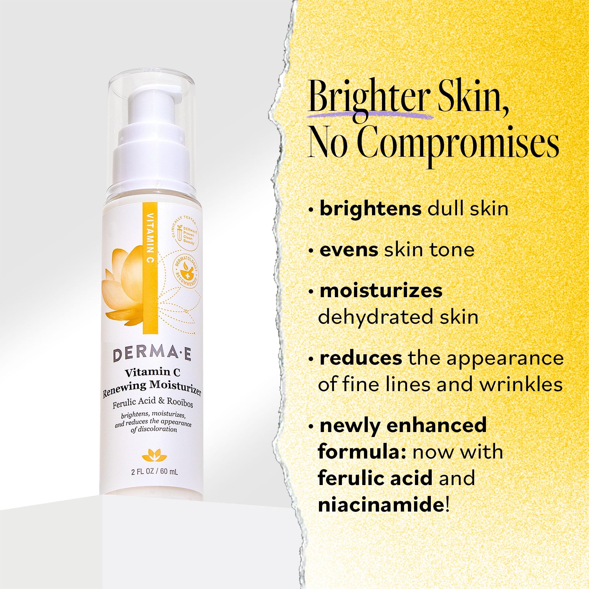 Derma E Vitamin C Renewing Moisturizer texture swatch shows creamy quick-absorbing formula for morning use.