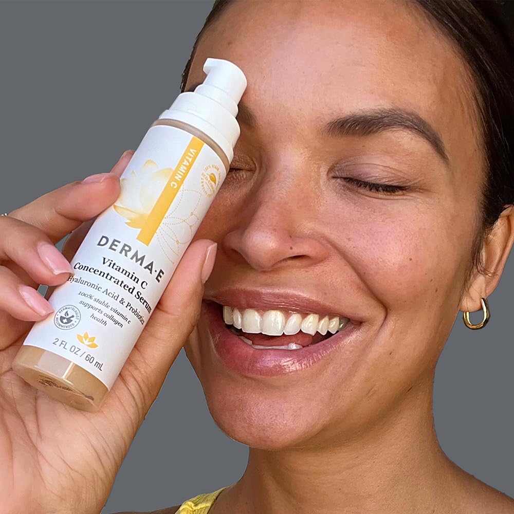 Derma E Vitamin C Serum amber glass bottle conveys premium, preservative-friendly packaging.