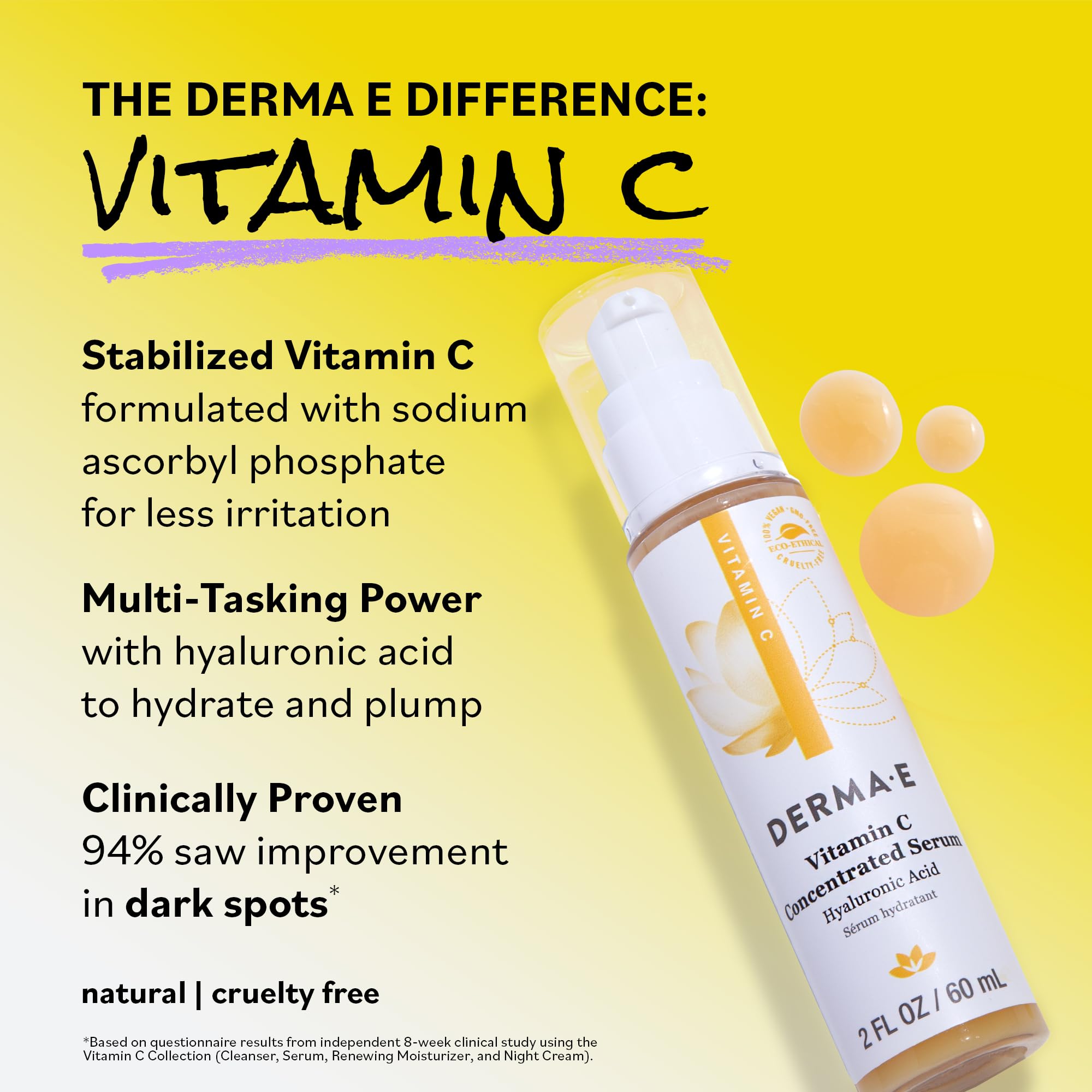 Derma E Vitamin C Serum hyaluronic acid drop visual suggests deep hydration.