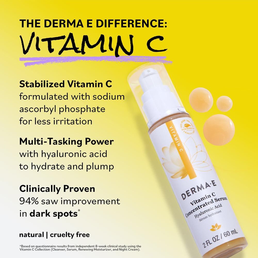 Derma E Vitamin C Serum hyaluronic acid drop visual suggests deep hydration.