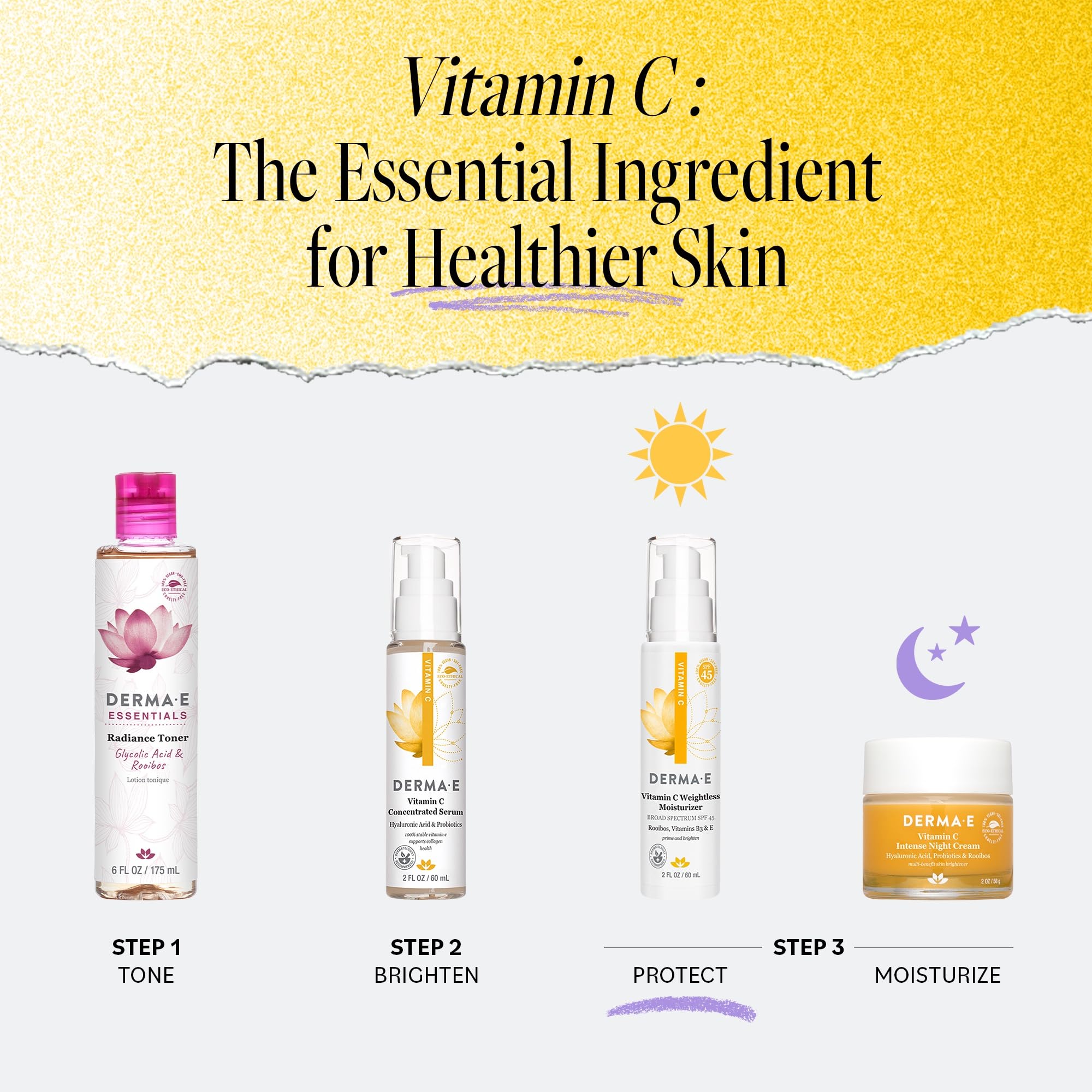 Derma E ingredients shot with stabilized Vitamin C and Rooibos antioxidants