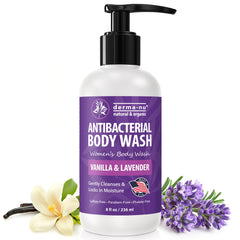 Derma-Nu Tea Tree Body Wash bottle promotes clean, refreshed skin with antibacterial properties.