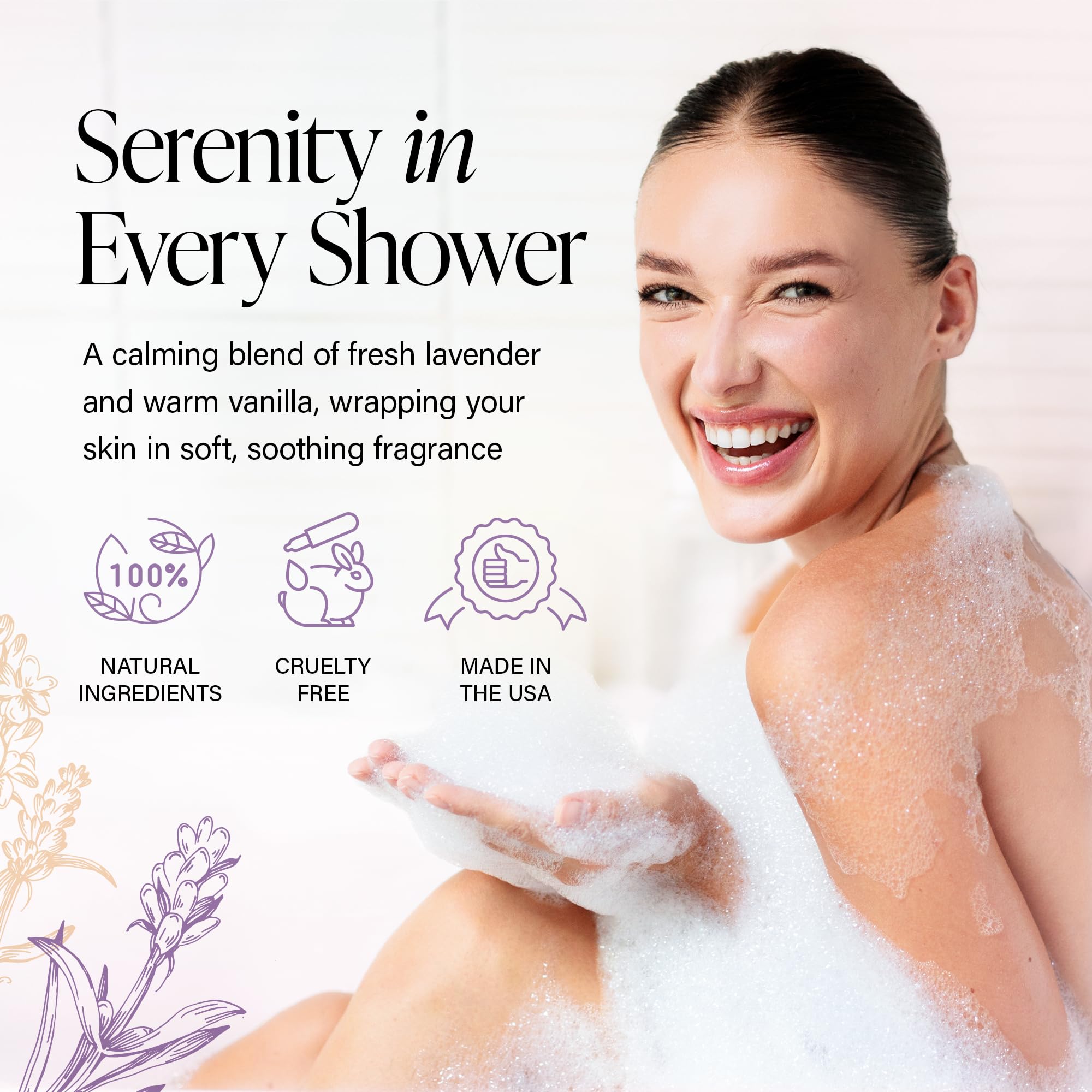 Derma-Nu Tea Tree Body Wash lather closeup emphasizes rich foam for thorough cleansing.