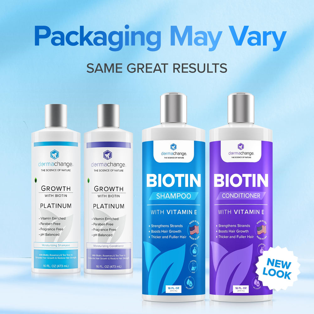 DermaChange Biotin Conditioner bottle pour for silky, nourished hair.