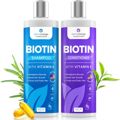 DermaChange Biotin Shampoo bottle pour for fuller-looking hair and easy application.