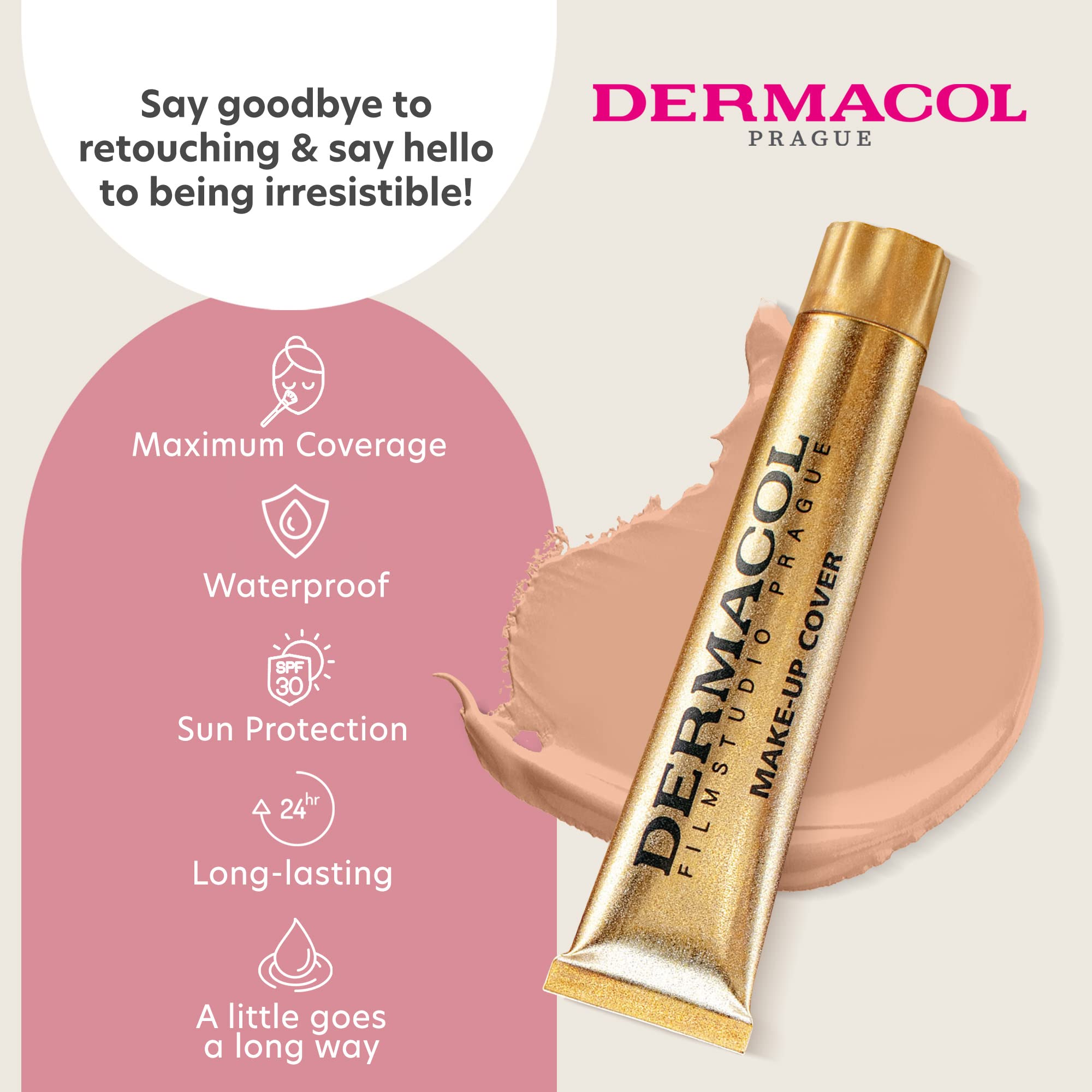 Dermacol foundation swirls during application for smooth, even complexion preparation.