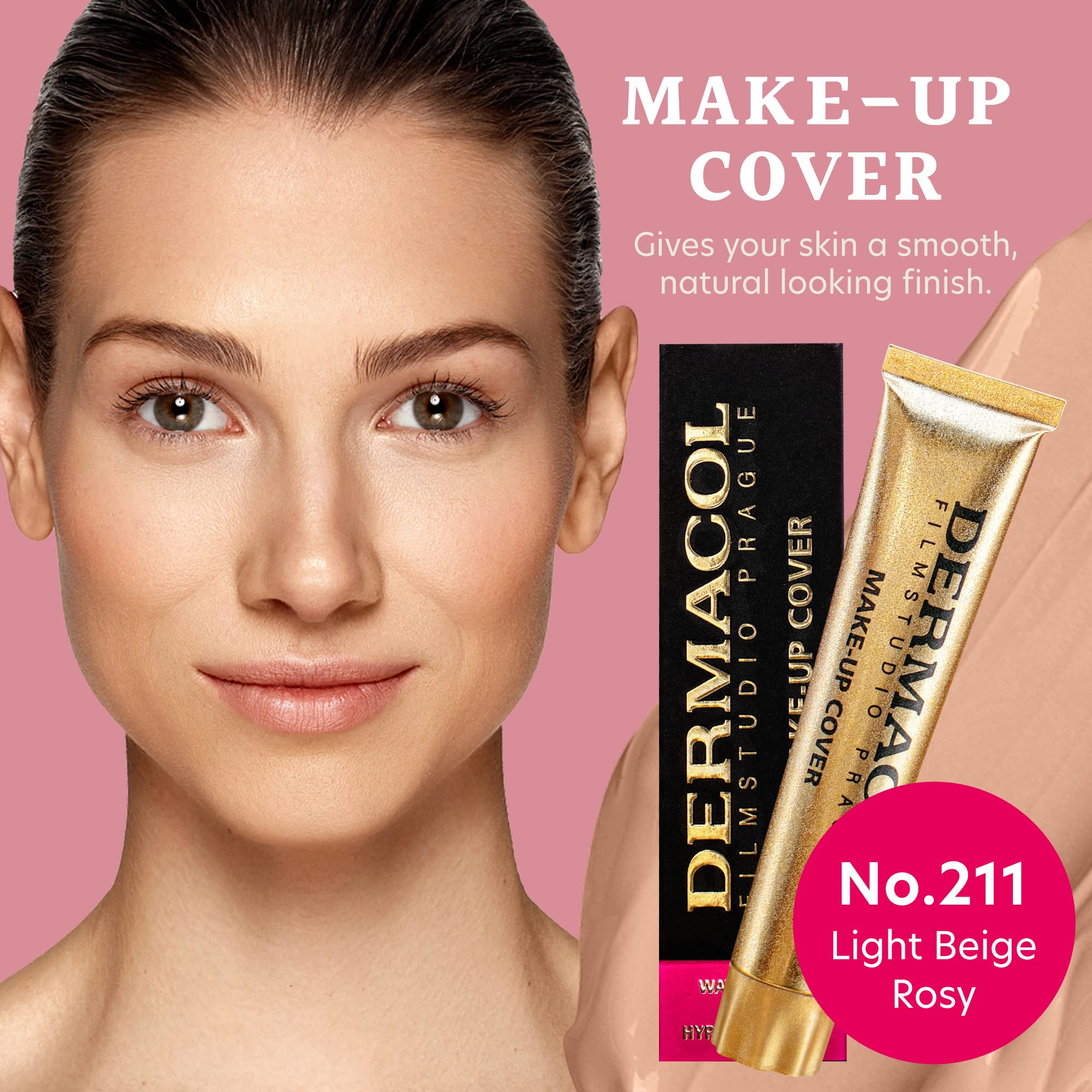Dermacol foundation swirl application close-up showing seamless blend for even skin tone.
