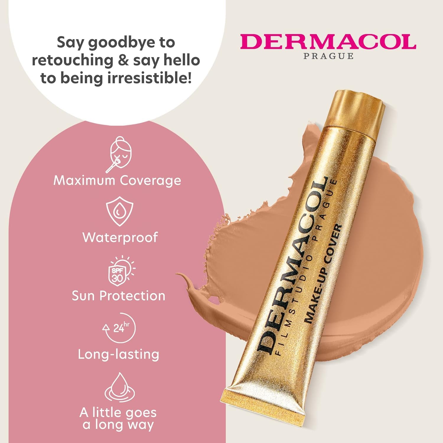 Dermacol liquid matte foundation tube closeup emphasizes packaging and long wear
