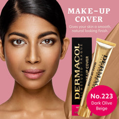 Dermacol shade 223 swatches show skin-matching options for diverse tones.