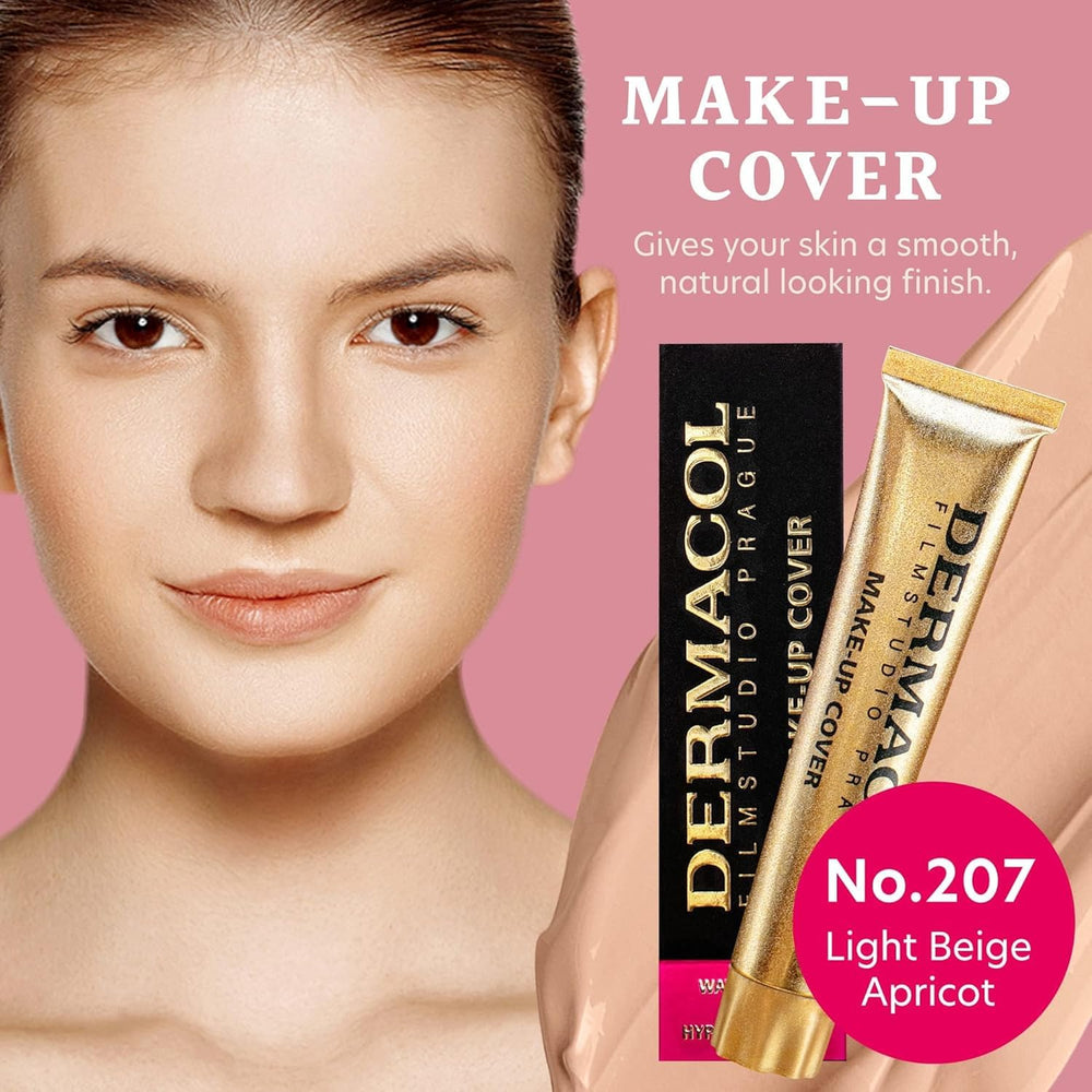 Dermacol waterproof foundation swatches showing shade 207 across skin tones for lasting coverage