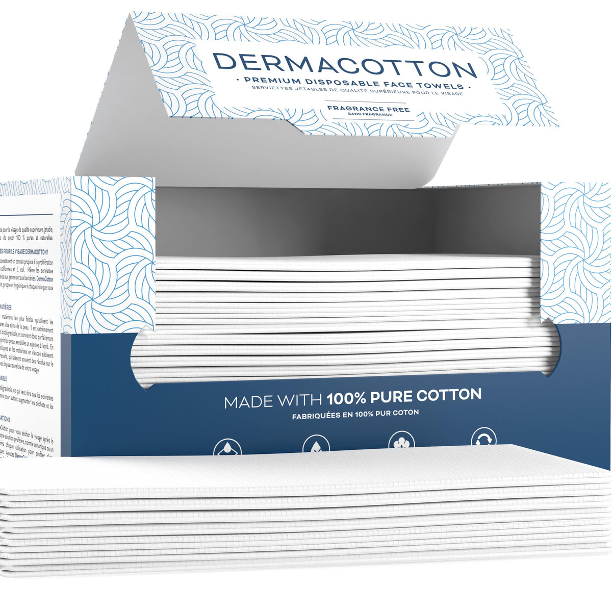 Dermacotton 100pct cotton face towels 80-count pack for clean, hygienic skincare sessions