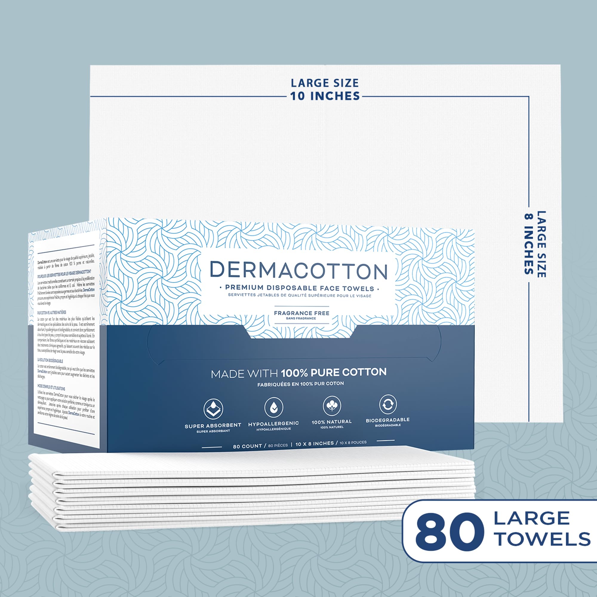Dermacotton disposable face towels for makeup removal and gentle cleansing