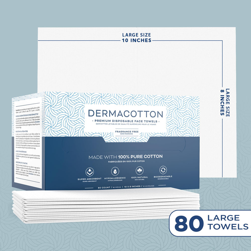 Dermacotton disposable face towels for makeup removal and gentle cleansing