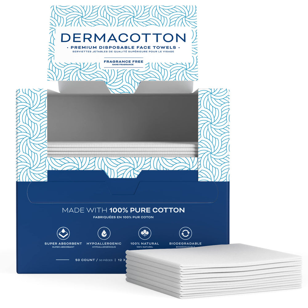 Dermacotton X-Large hypoallergenic-label highlights fragrance-free design for sensitive-acne-prone skin.