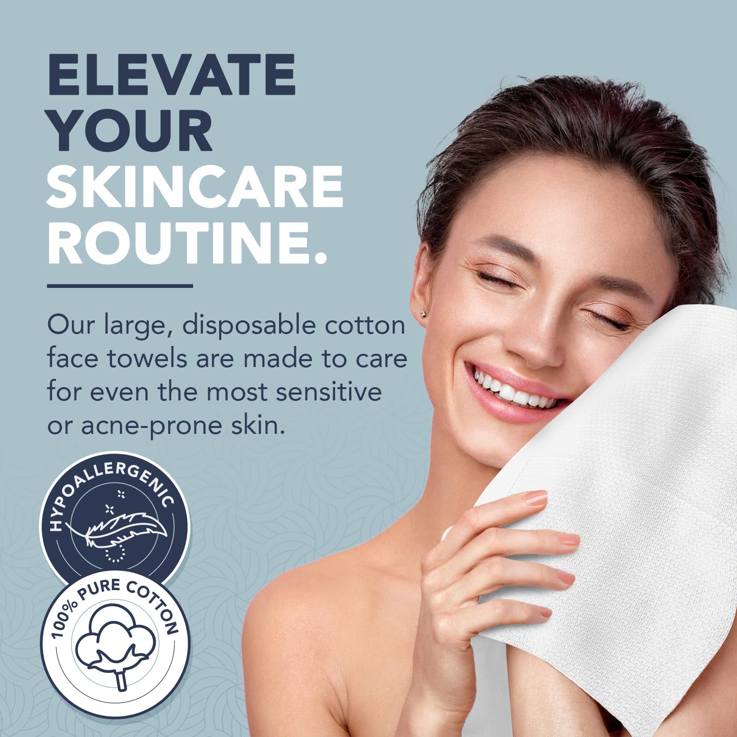 Dermacotton X-Large makeup-removal usage shows gentle swipe without pulling skin.