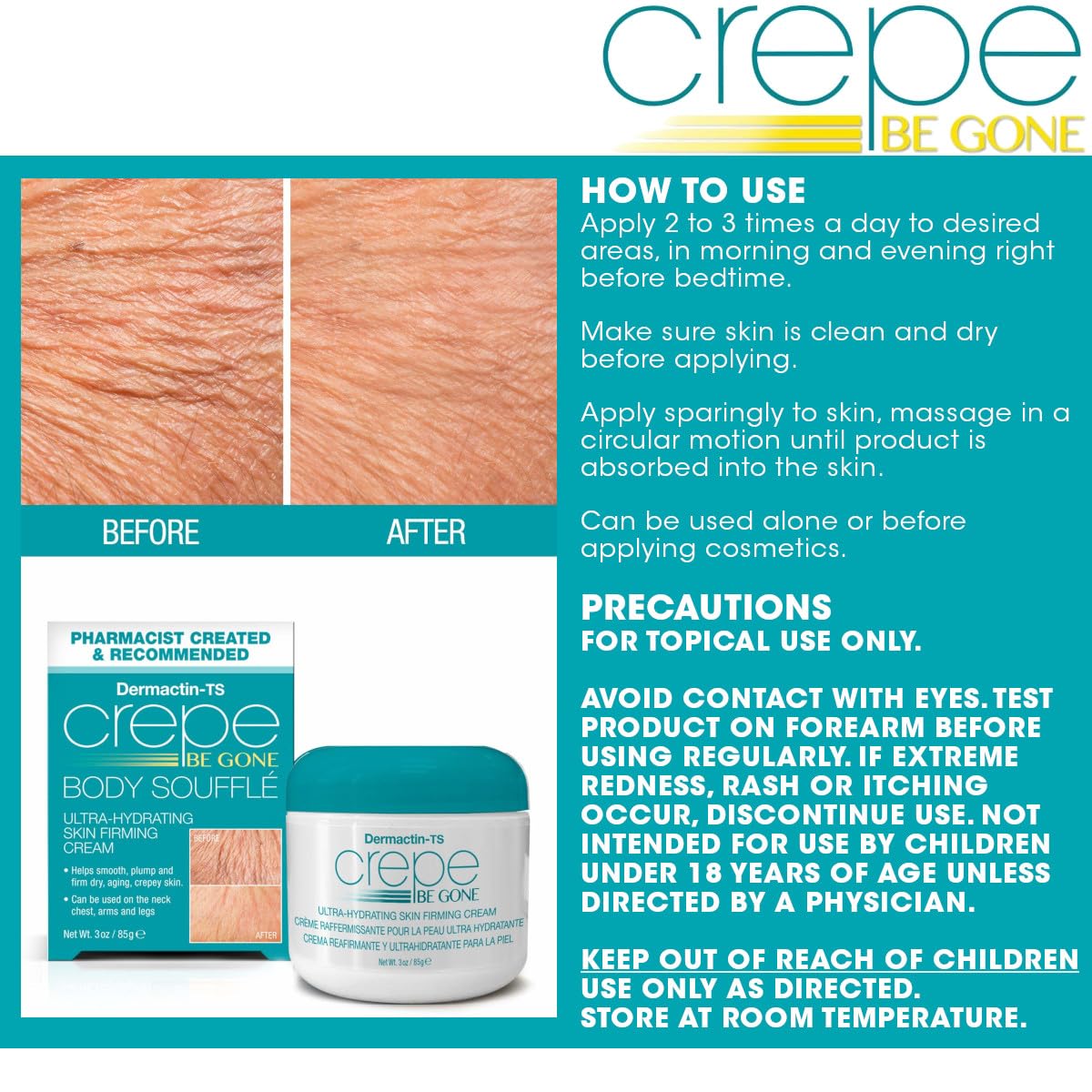 Dermactin Crepe Be Gone line shows elasticity-focused nourishment for aging areas.