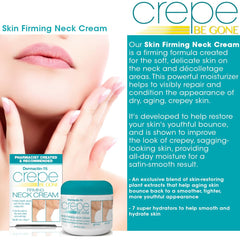 Dermactin Crepe Be Gone neck cream jar label highlights pharmacist-created formula.