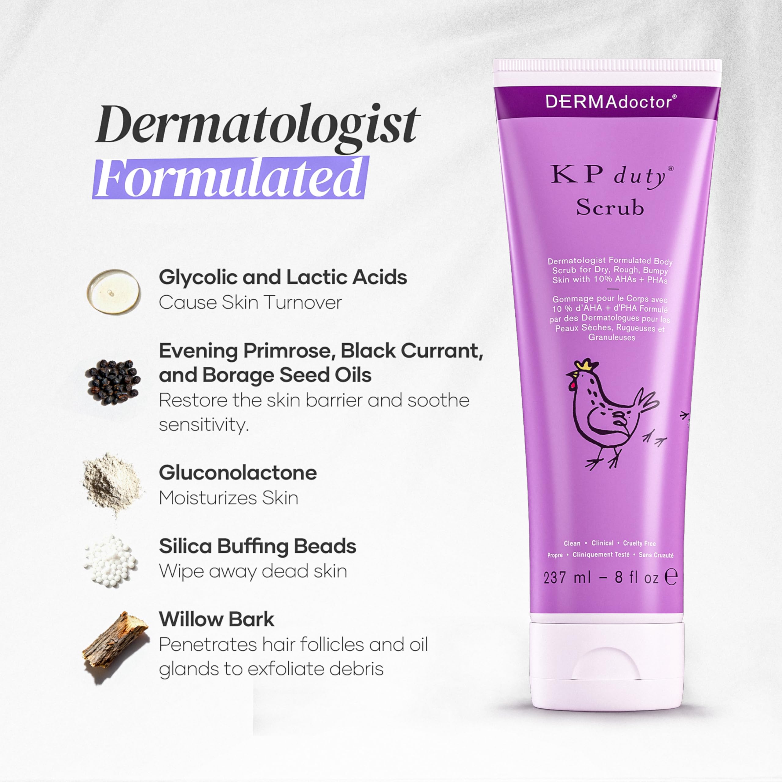 DERMAdoctor KP Bump Eraser Scrub massaged on skin in circular motions before shaving.