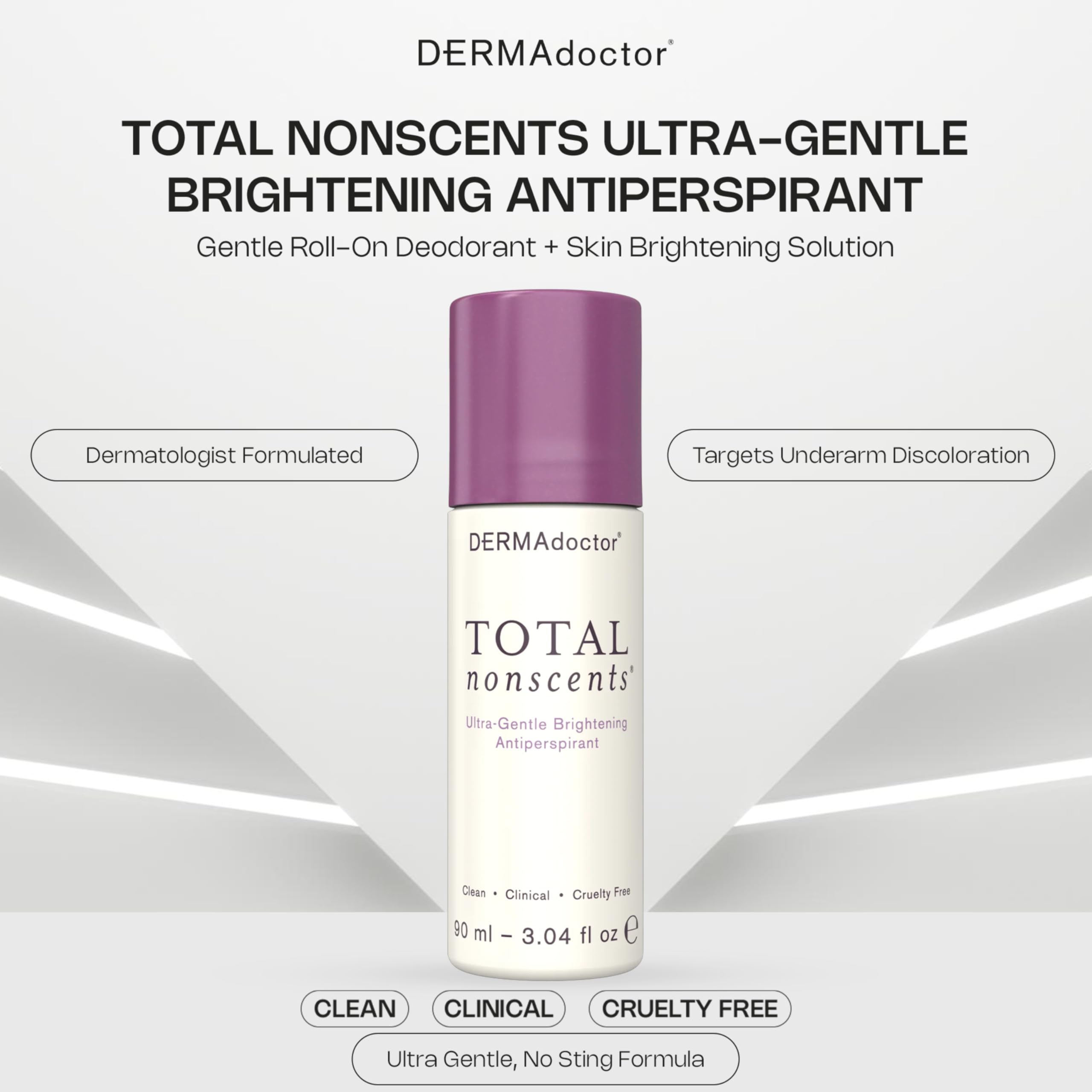 DERMAdoctor Total NonScents Hypoallergenic Deodorant close-up emphasizes sensitive-skin formula.