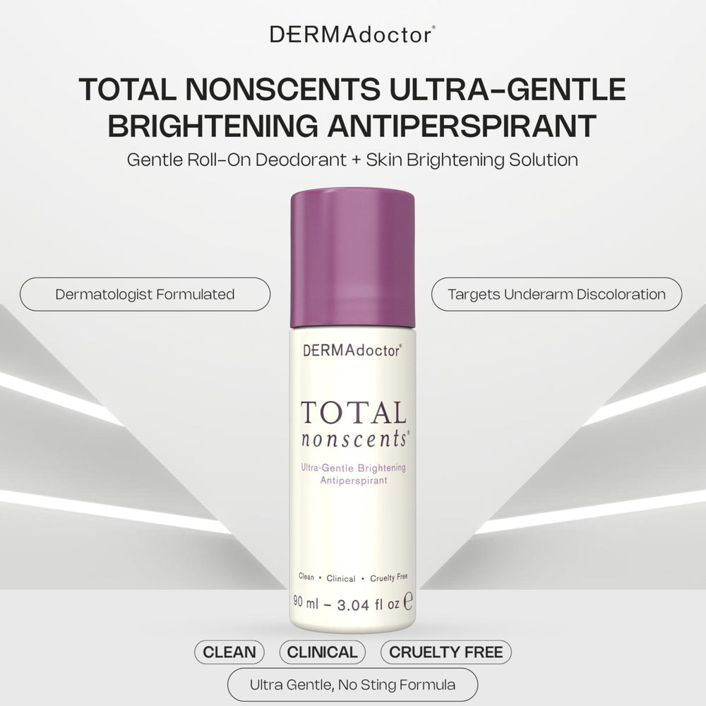 DERMAdoctor Total NonScents Hypoallergenic Deodorant close-up emphasizes sensitive-skin formula.