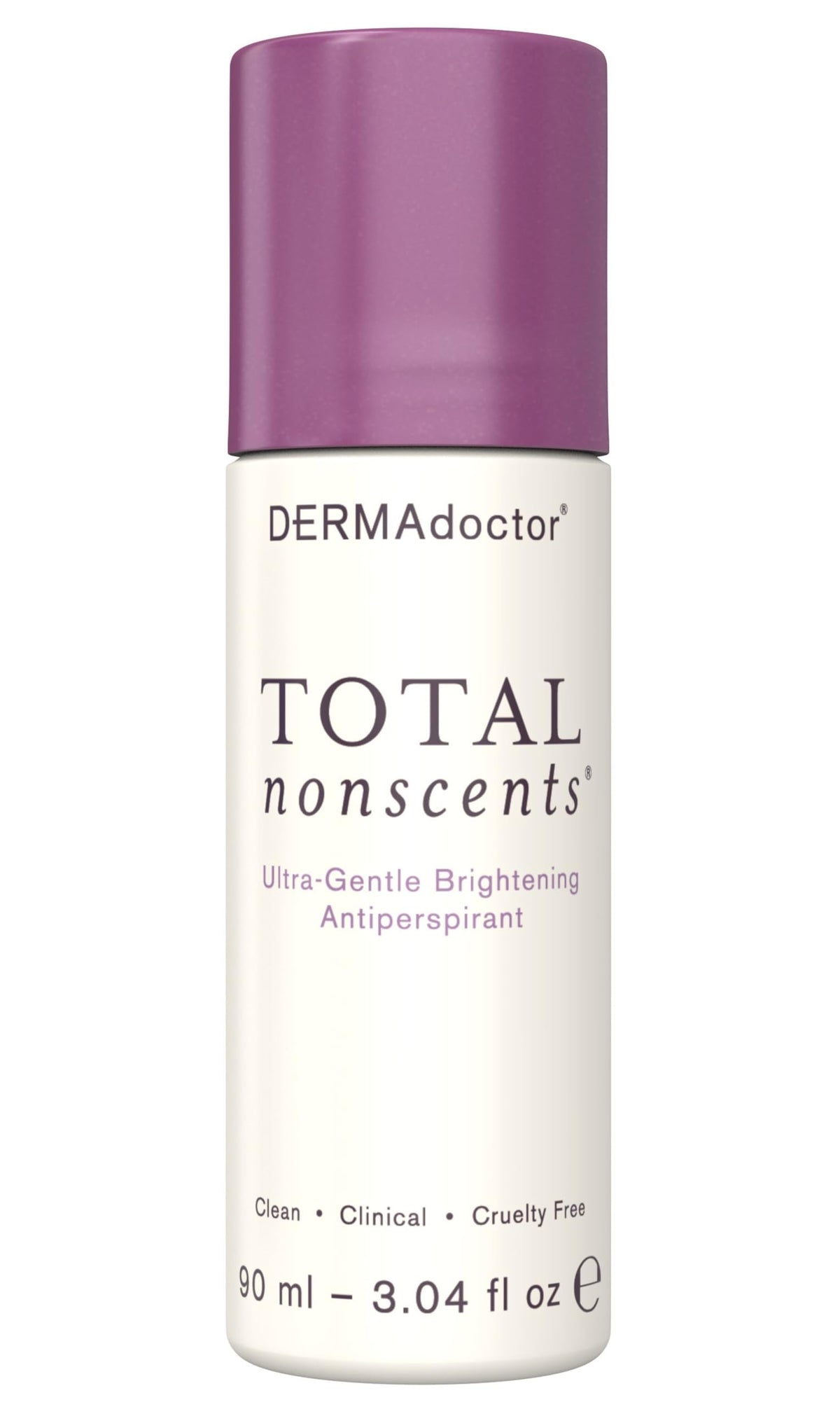DERMAdoctor Total NonScents Illuminating Roll-On Bottle shows fragrance-free, skin-safe protection.