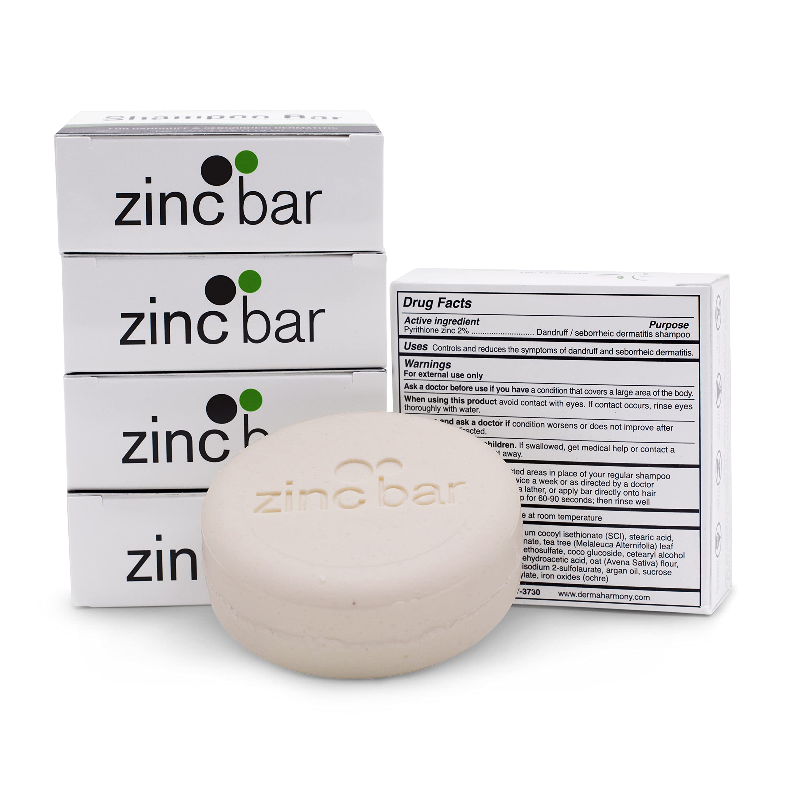 DermaHarmony 2% Pyrithione Zinc bar packaging highlights a long-lasting solid solution.