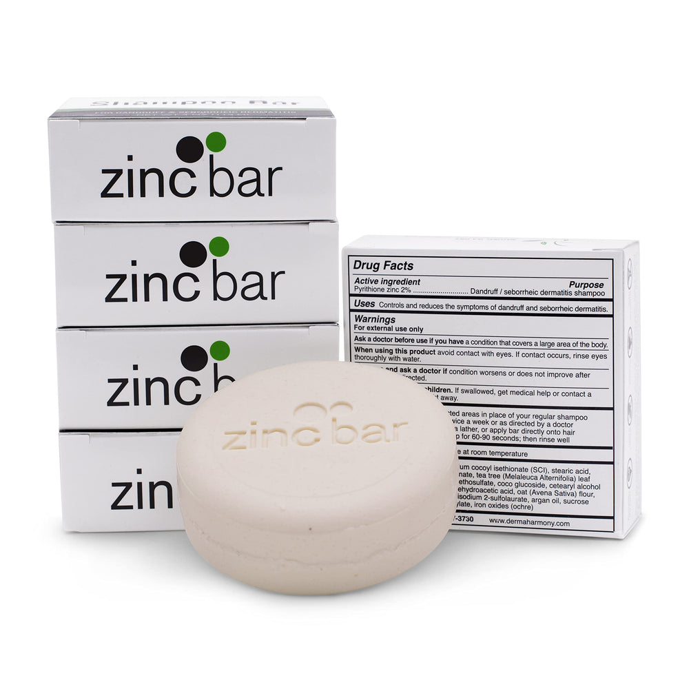 DermaHarmony 2% Pyrithione Zinc bar packaging highlights a long-lasting solid solution.