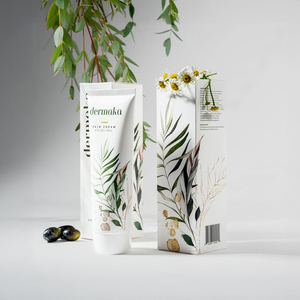 Dermaka Arnica Skin Cream Green Tea ingredient close-up emphasizing antioxidant care