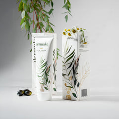 Dermaka Arnica Skin Cream Green Tea ingredient close-up emphasizing antioxidant care