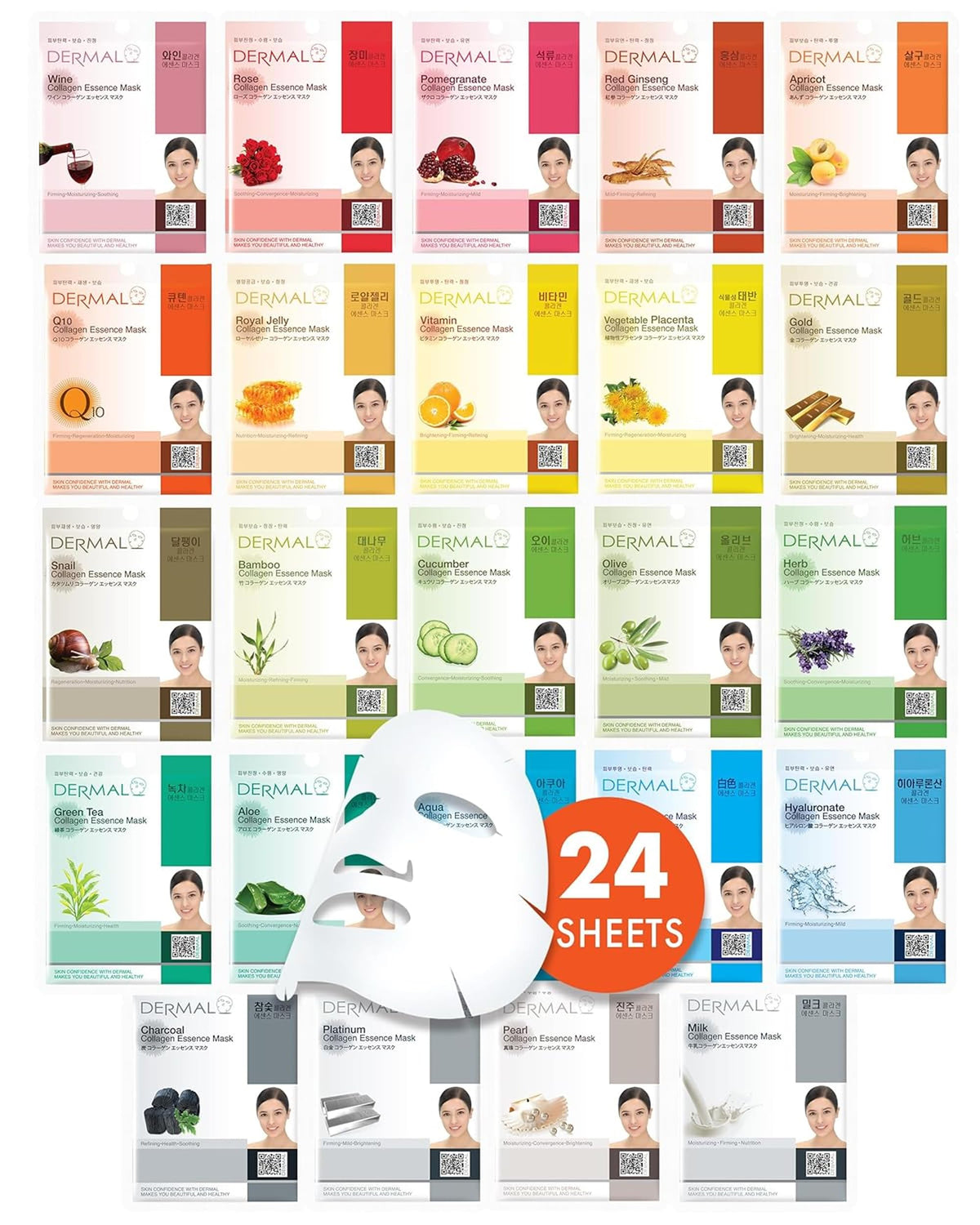 DERMAL 24-Combo Pack variety masks for daily hydration and healthy-looking skin