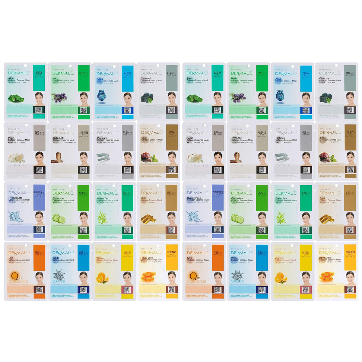 DERMAL 32 Combo Pack packaging front showcases premium Korean sheet masks for daily skincare.