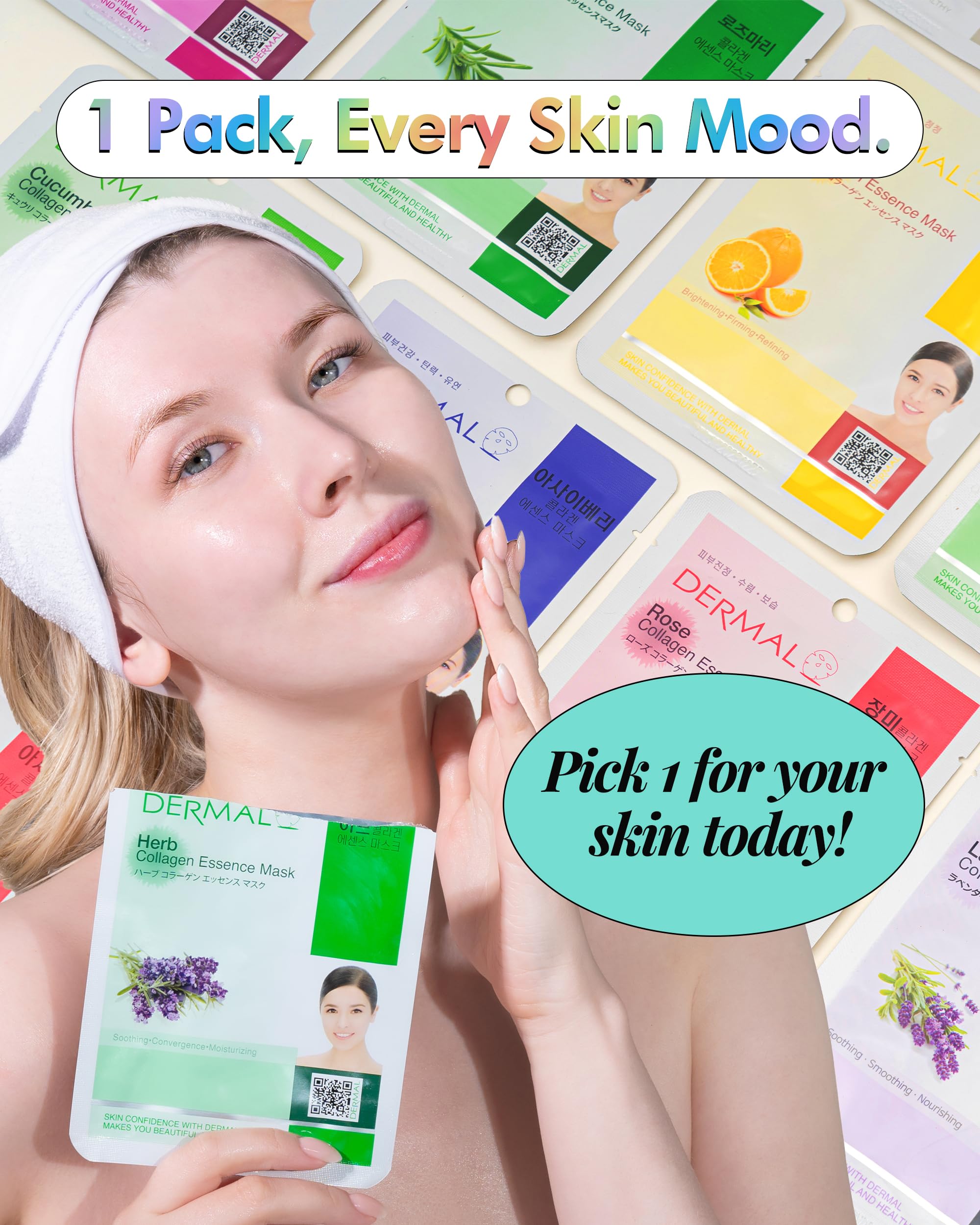 DERMAL 39 Combo Pack unboxing scene with multiple mask sachets
