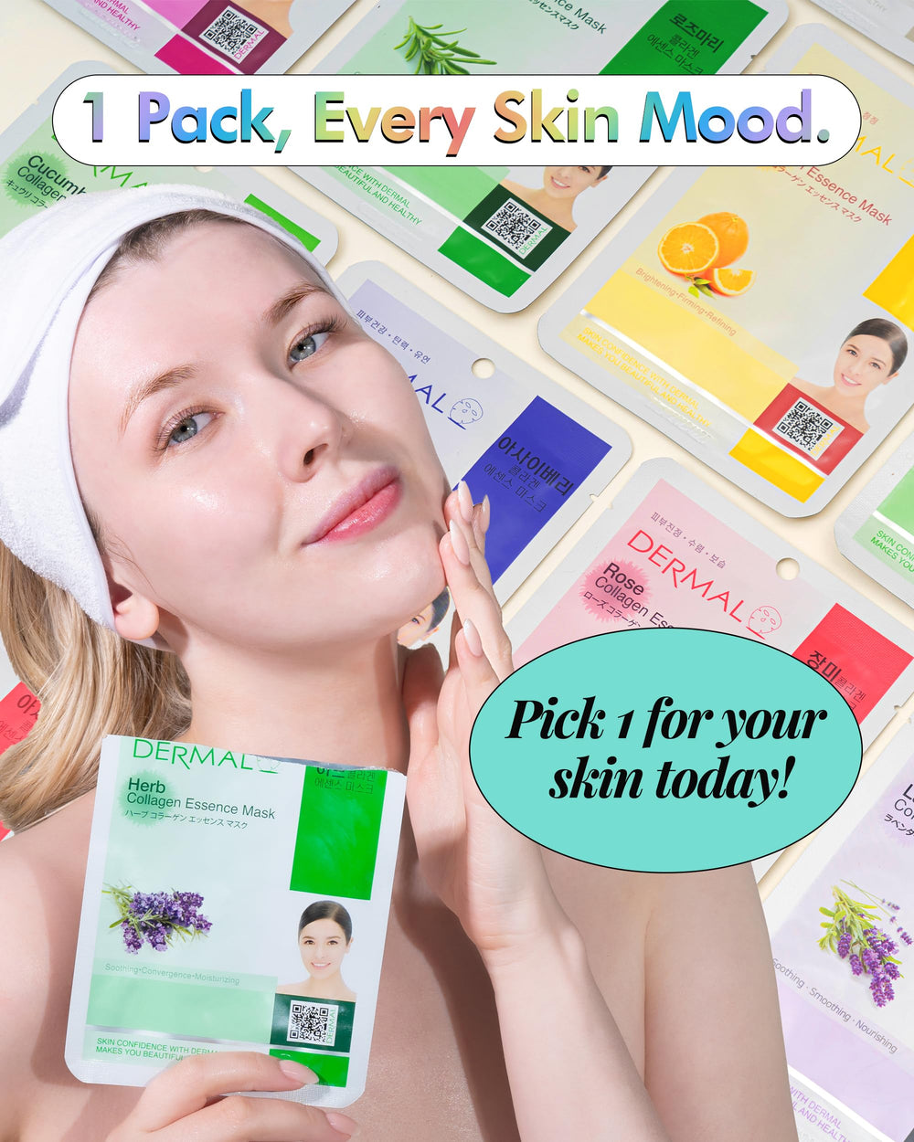 DERMAL 39 Combo Pack unboxing scene with multiple mask sachets