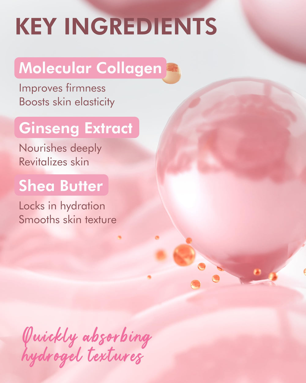 DERMAL Collagen Hydrogel Mask ginseng detail highlights nourishing extract for vitality.