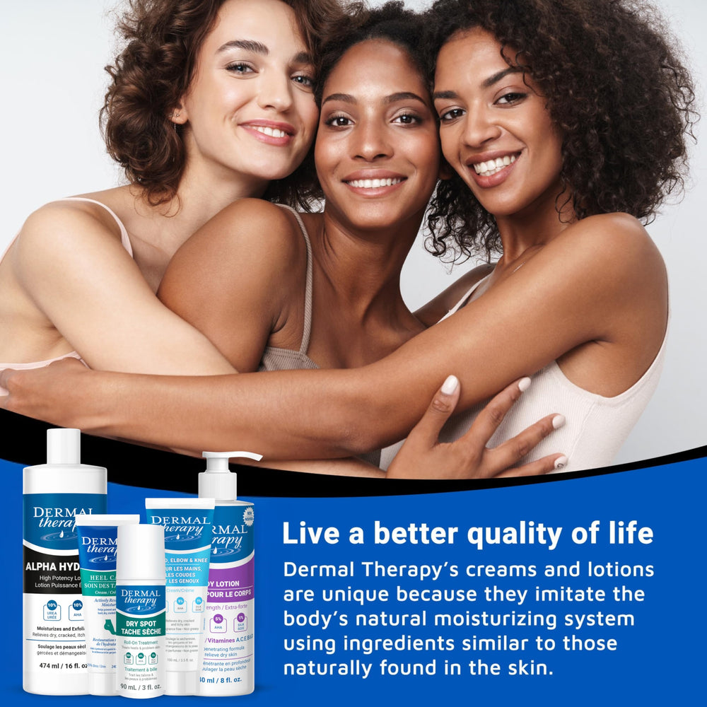 Dermal Therapy Alpha Hydroxy Lotion Canada-made badge emphasizes trusted manufacturing