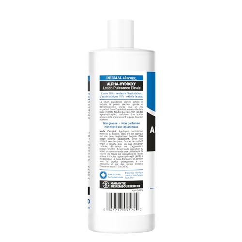 Dermal Therapy Alpha Hydroxy Lotion label closeup highlights 10% lactic acid and 10% urea