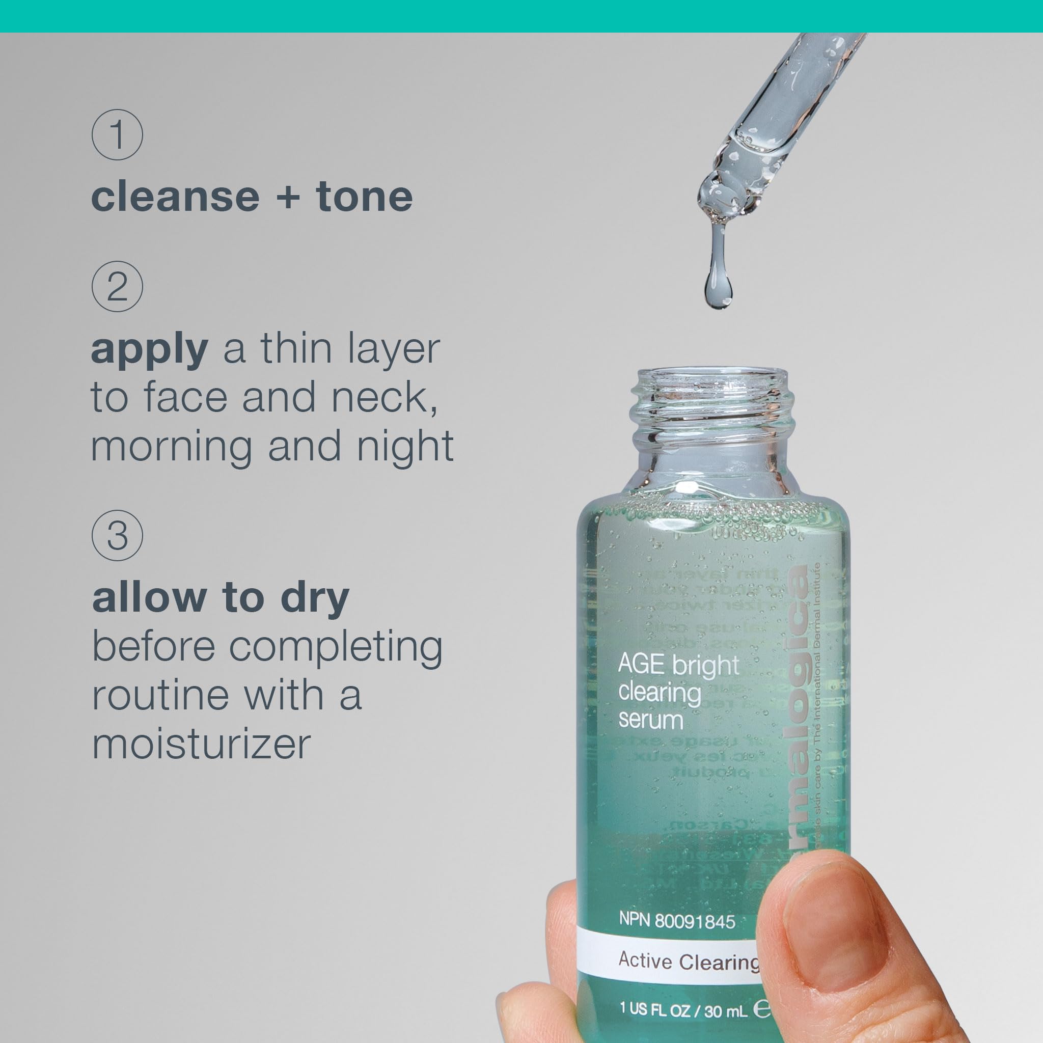 Dermalogica Age Bright Serum on clean cheek illustrating smooth, non-greasy texture