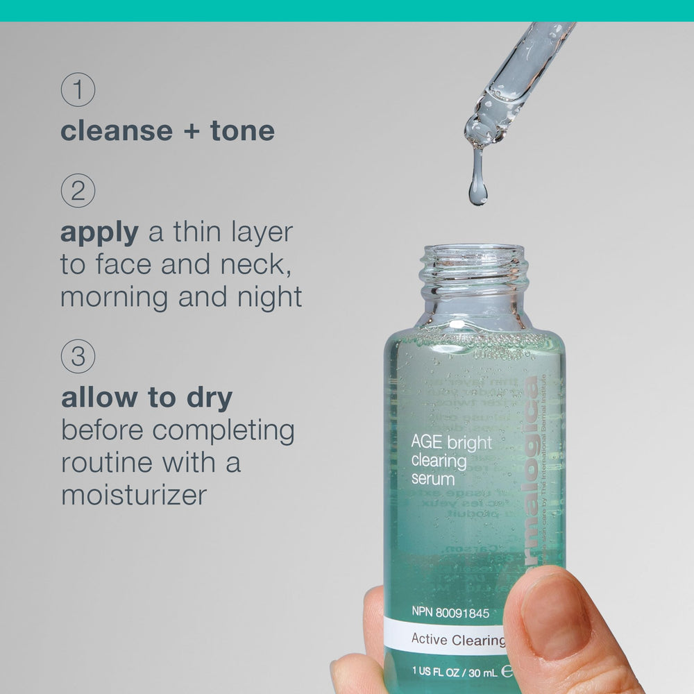 Dermalogica Age Bright Serum on clean cheek illustrating smooth, non-greasy texture