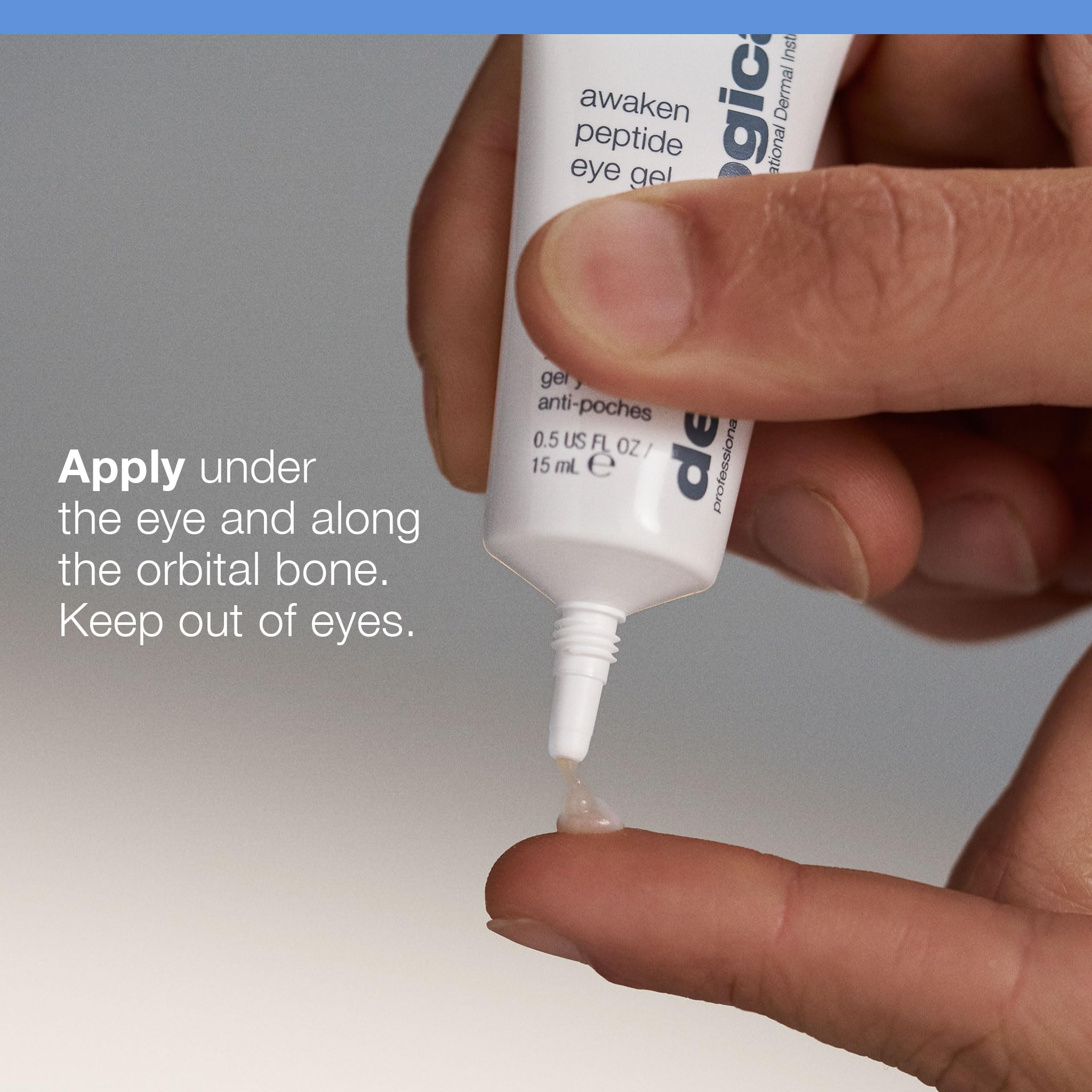 Under-eye puffiness reduction with Dermalogica Awaken Peptide Eye Gel.