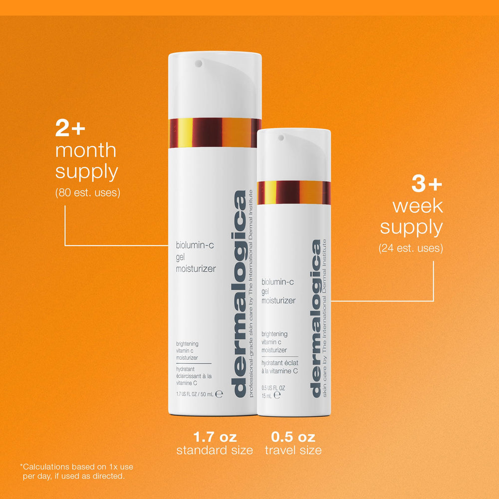 Dermalogica Biolumin-C Gel Moisturizer product shot suggests radiant skin prep.