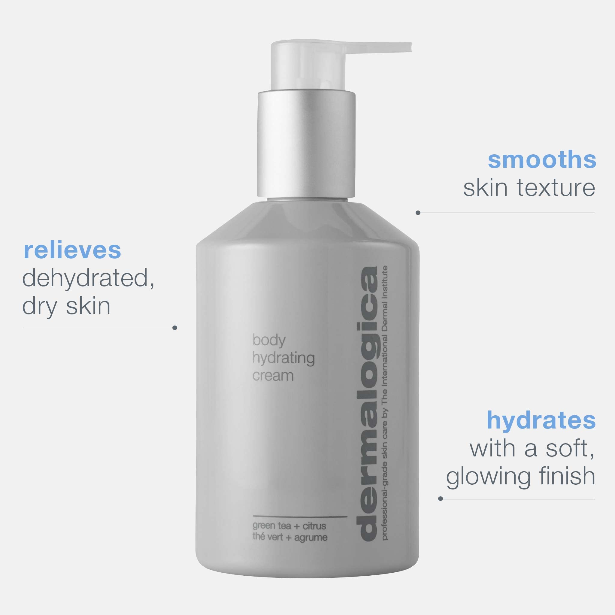 Dermalogica Body Hydrating Cream with green tea leaf highlights soothing botanical nourishment