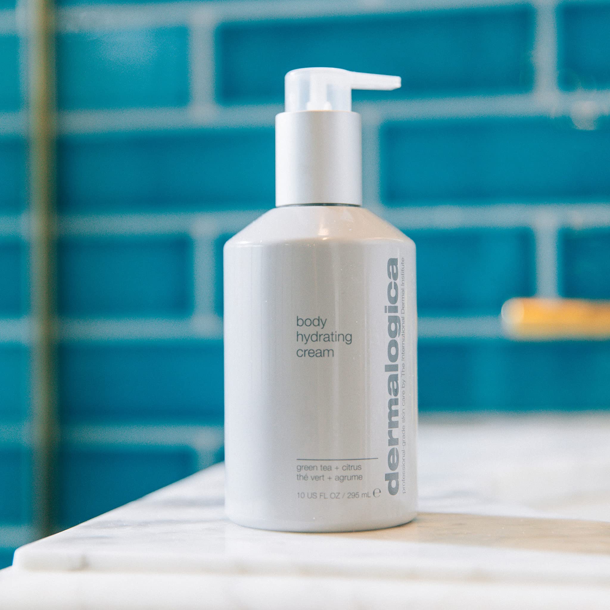 Dermalogica Body Hydrating Cream spa bathroom scene suggests daily skincare ritual