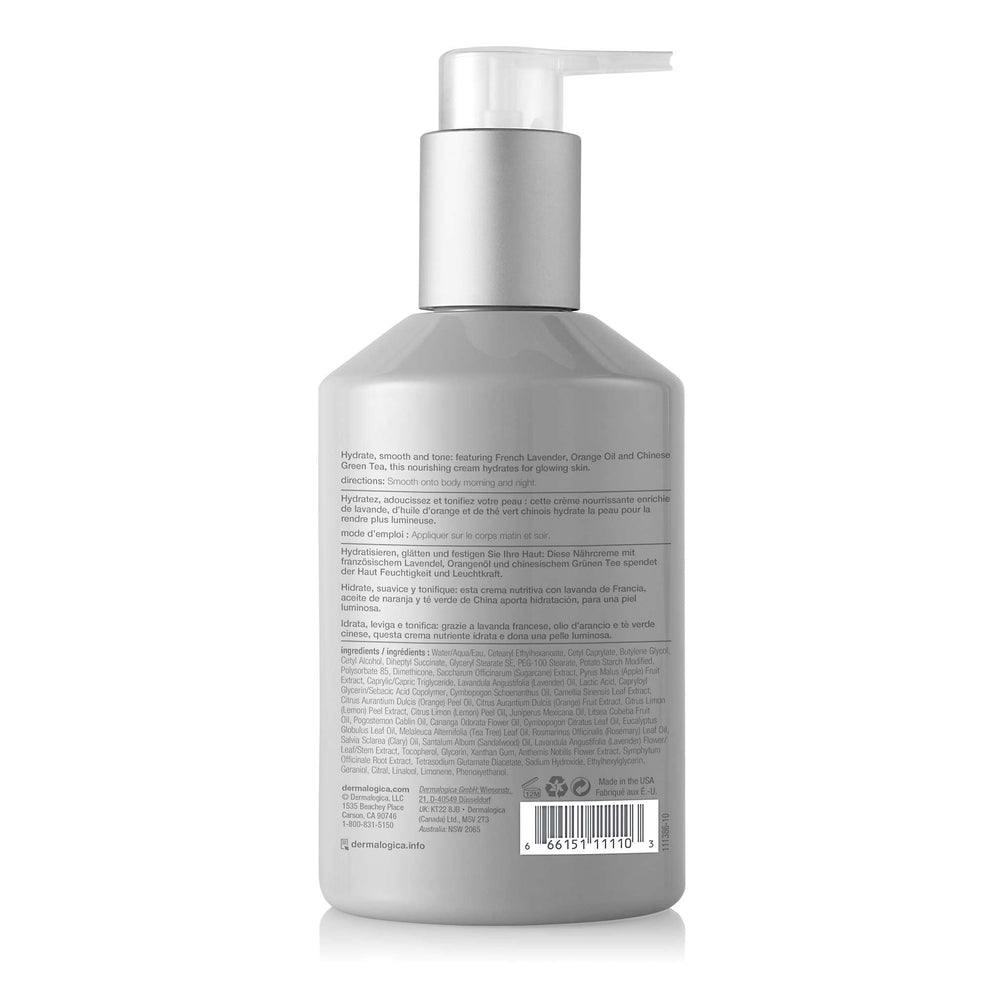 Dermalogica Body Hydrating Cream texture closeup reveals creamy, medium-weight hydration