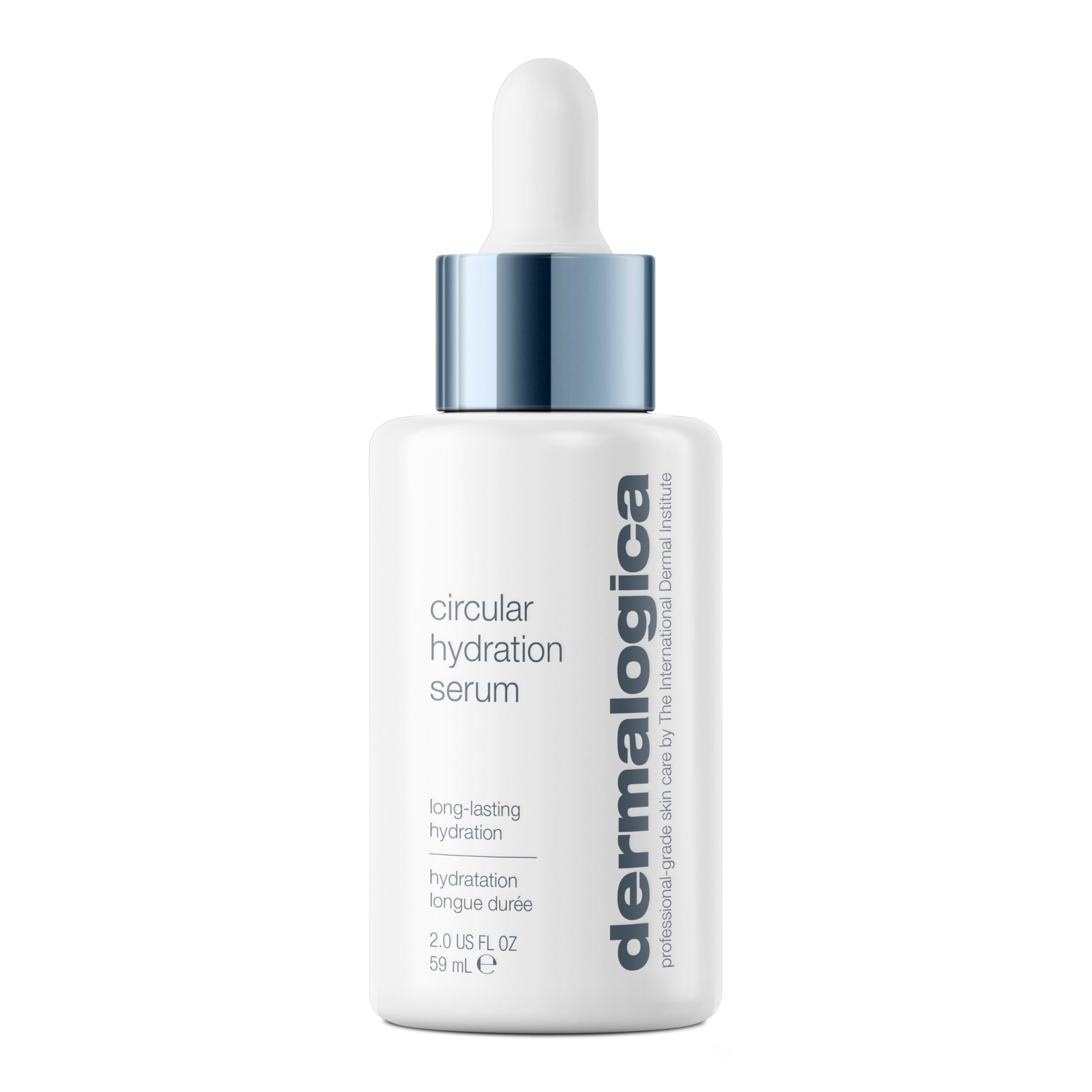 Dermalogica Circular Hydration Serum bottle closeup demonstrates long-lasting hydration.