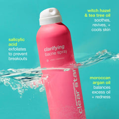 Dermalogica Clear Start bacne spray with salicylic acid targets clogged pores for clearer skin.