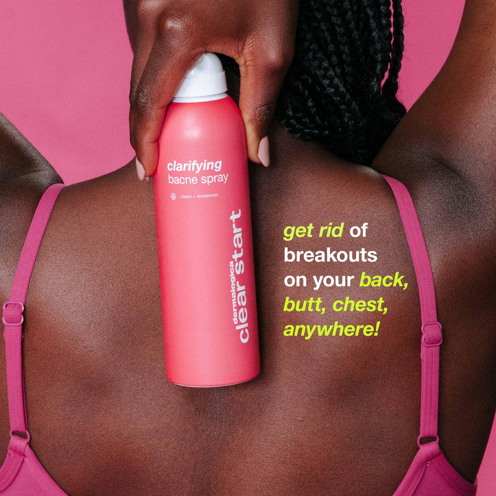 Dermalogica Clear Start bacne spray on clean skin dries quickly for comfortable wear.