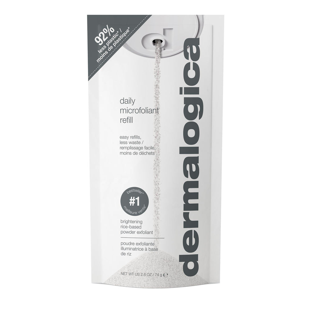 Dermalogica Daily Microfoliant bottle close-up highlights premium packaging and daily-use appeal.